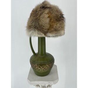 Vintage 1960s Natural Rabbit Fur Tall Toque Hat Brown Cream 22 Inch Mid Century
